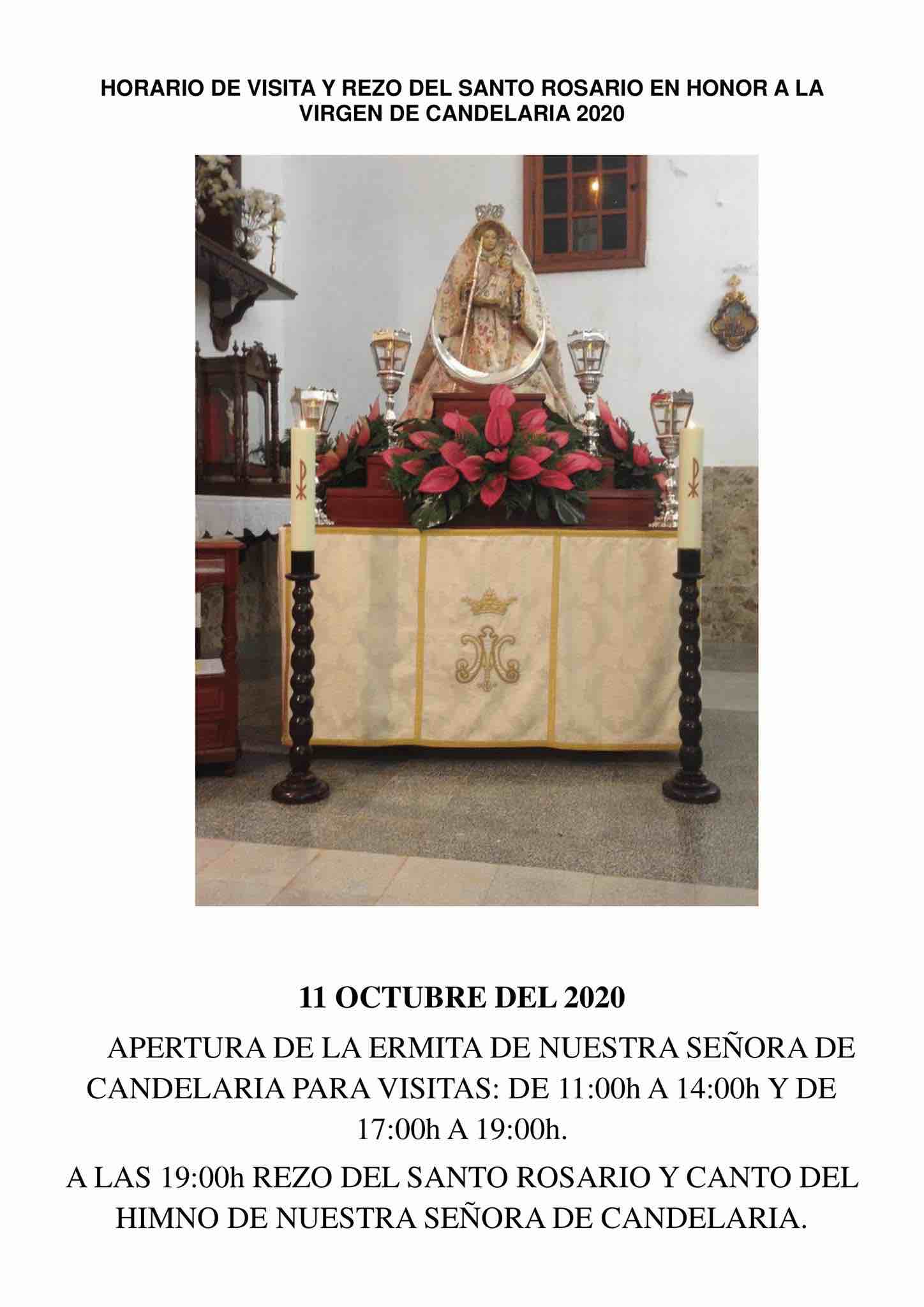 HORARIO DE VISITA Y REZO DEL SANTO ROSARIO EN HONOR A LA VIRGEN DE CANDELARIA 2020