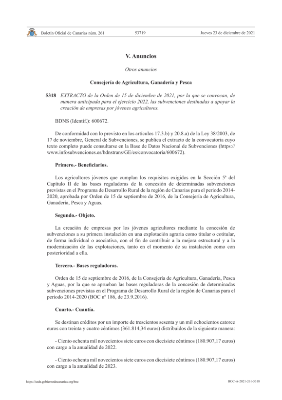 Subvenciones destinadas a apoyar la creación de empresas por jóvenes agricultores