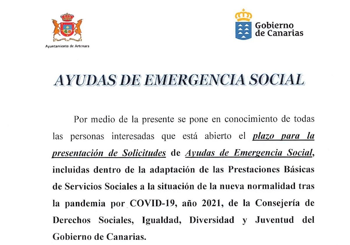 PLAZO PARA LA PRESENTACION DE SOLICITUDES DE AYUDAS DE EMERGENCIA SOCIAL