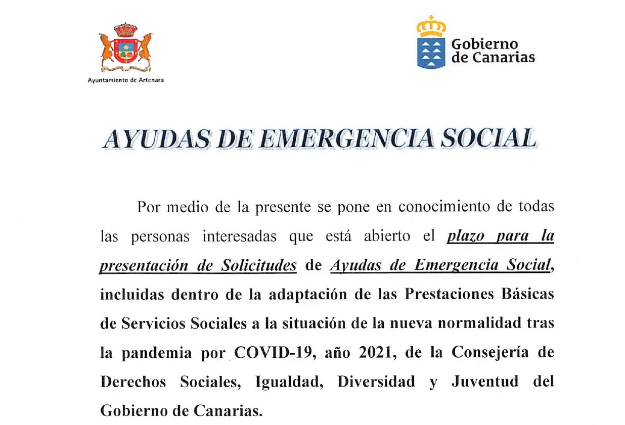 PLAZO PARA LA PRESENTACION DE SOLICITUDES DE AYUDAS DE EMERGENCIA SOCIAL