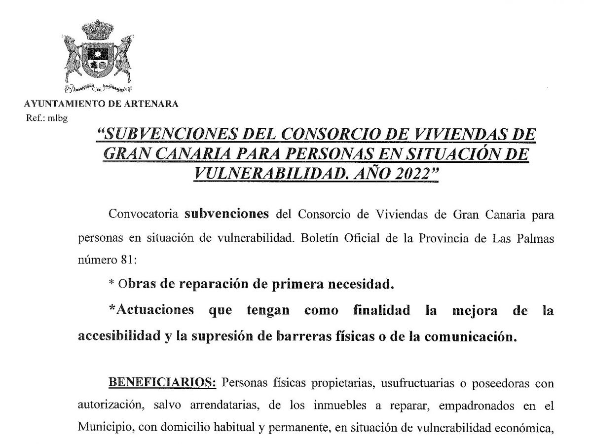 SUBVENCIONES DEL CONSORCIO DE VIVIENDAS PARA PERSONAS EN SITUACION DE VULNERABILIDAD