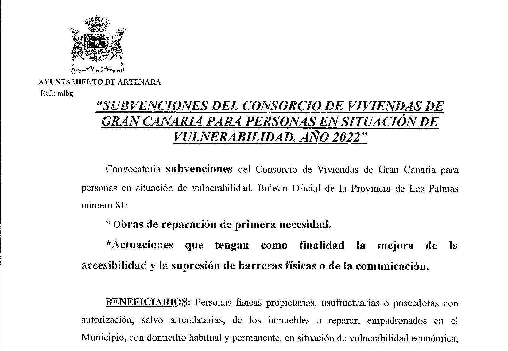 SUBVENCIONES DEL CONSORCIO DE VIVIENDAS PARA PERSONAS EN SITUACION DE VULNERABILIDAD