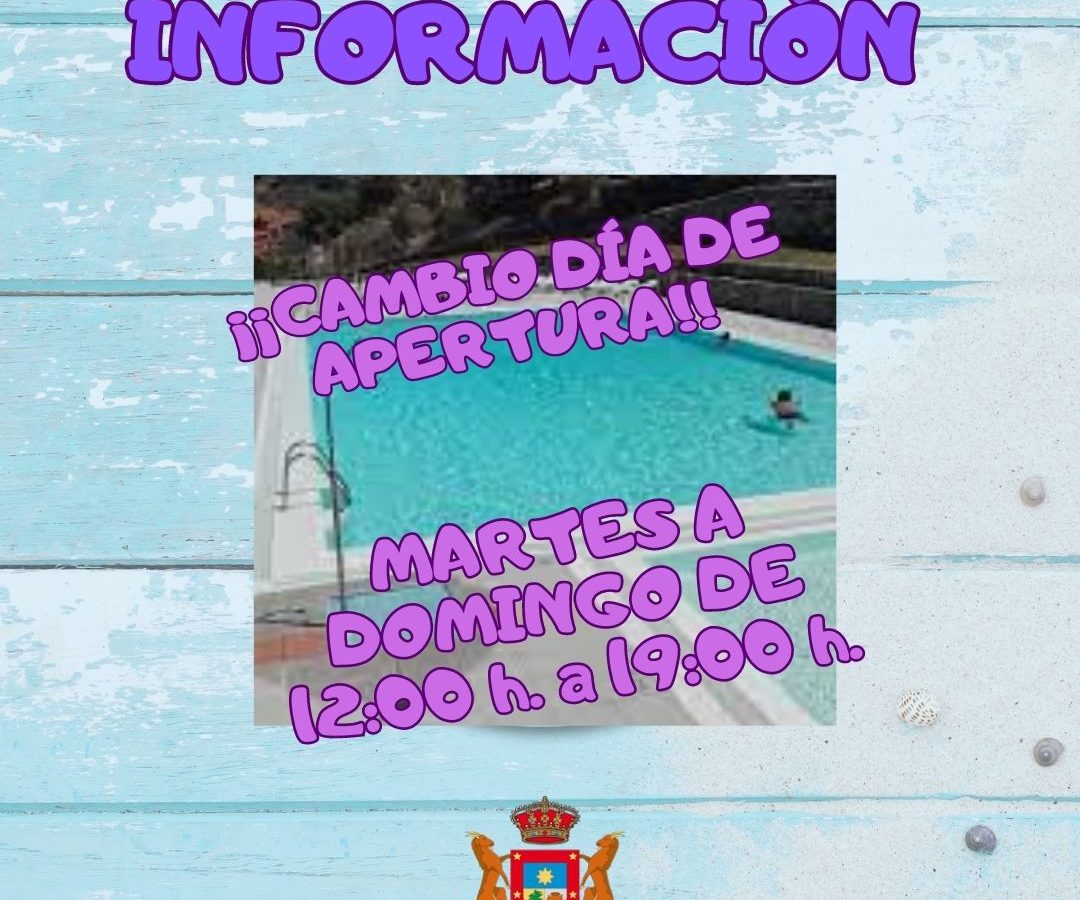 Desde el Lunes 7 de Agosto. Cambio día de Apertura de la Piscina Municipal.