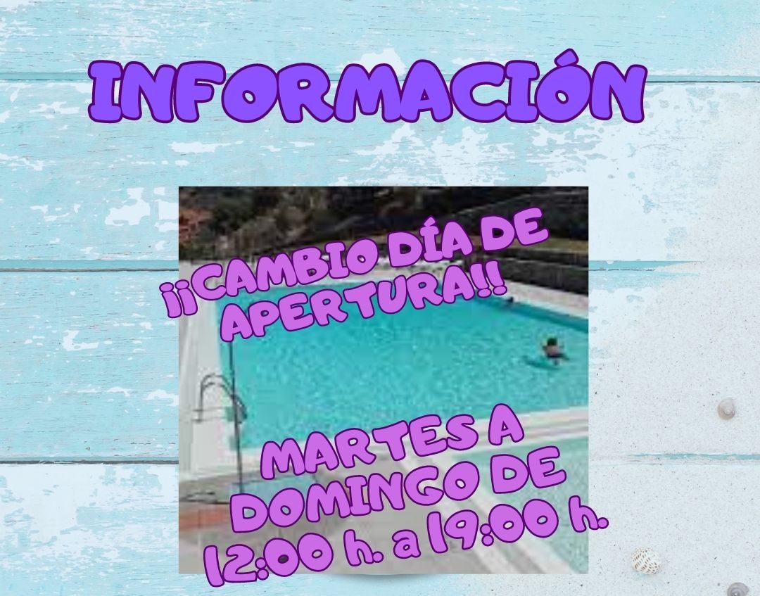 Desde el Lunes 7 de Agosto. Cambio día de Apertura de la Piscina Municipal.