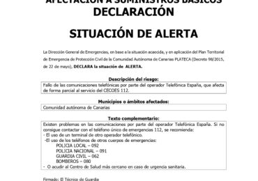 Situación de ALERTA del PLAN PLATECA