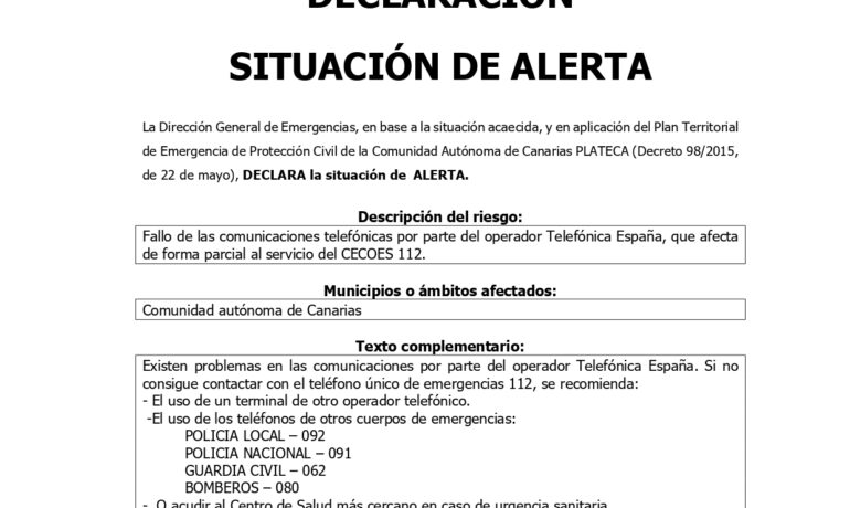 Situación de ALERTA del PLAN PLATECA