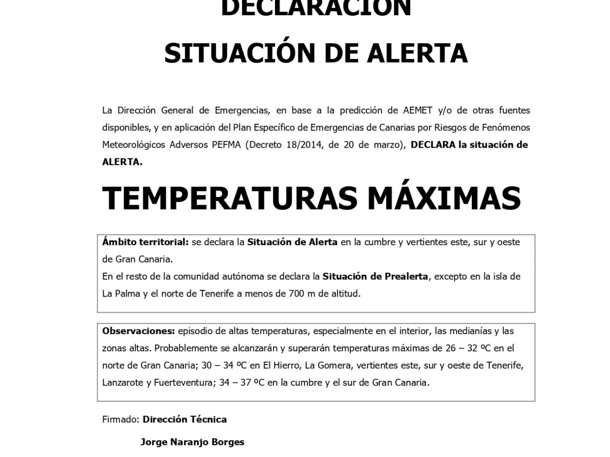ALERTA POR ALTAS TEMPERATURAS