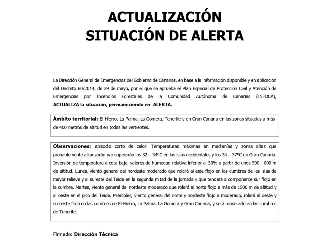 ALERTA por riesgo de incendios forestales