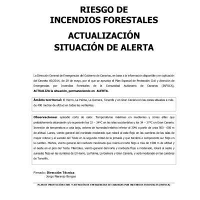 ALERTA por riesgo de incendios forestales