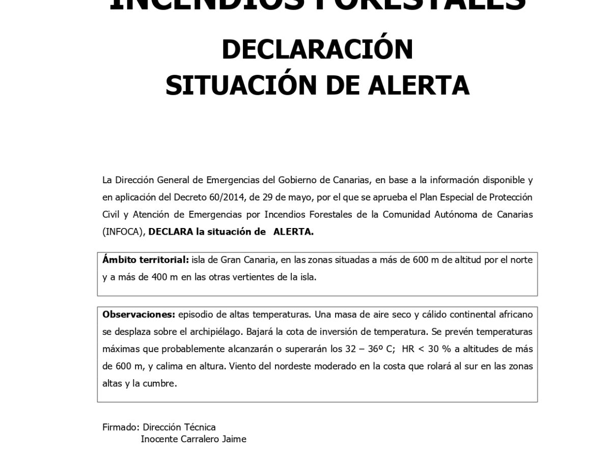 SITUACIÓN DE ALERTA POR RIESGO DE INCENDIOS FORESTALES