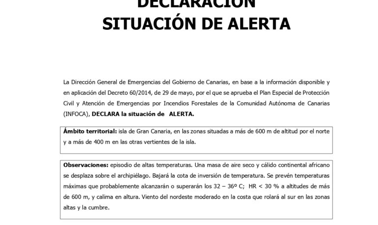 SITUACIÓN DE ALERTA POR RIESGO DE INCENDIOS FORESTALES