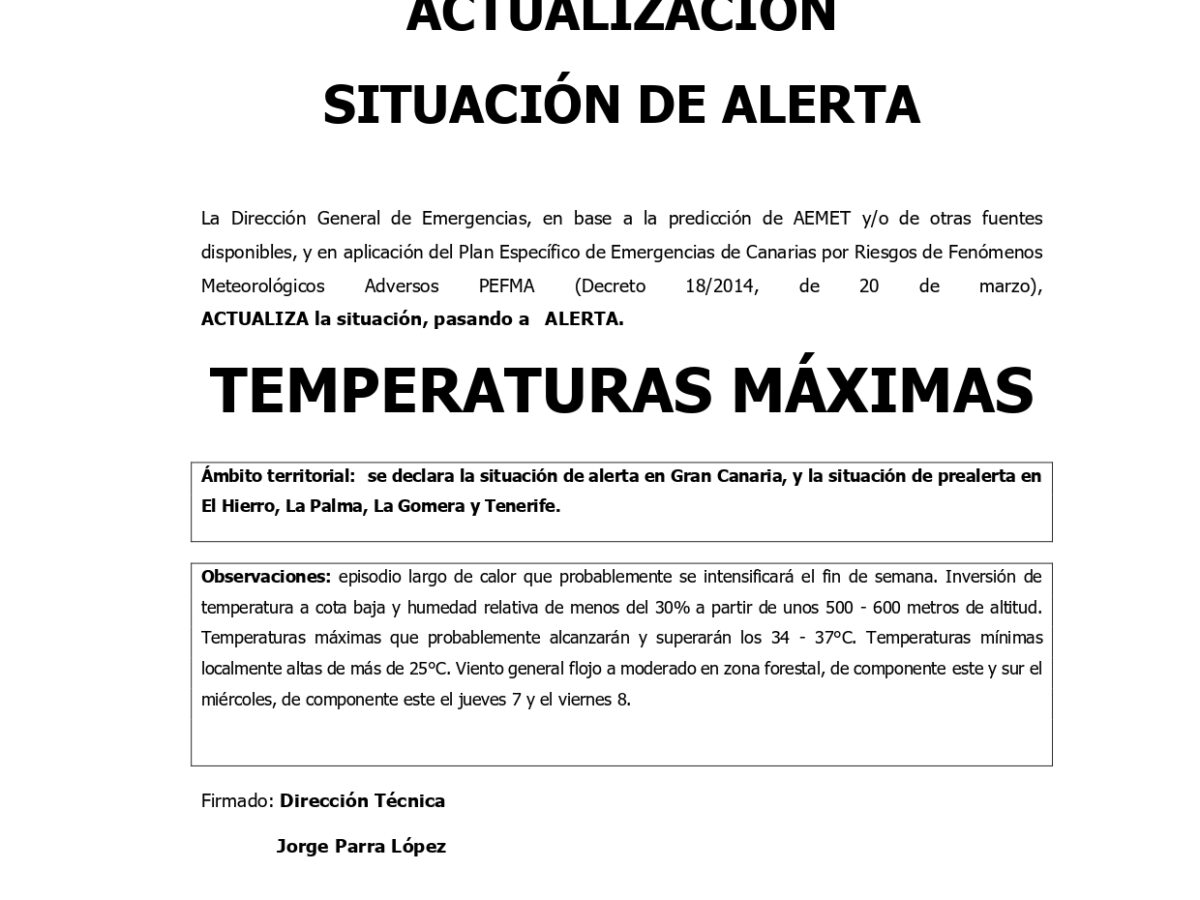 SITUACIÓN DE ALERTA EN CANARIAS