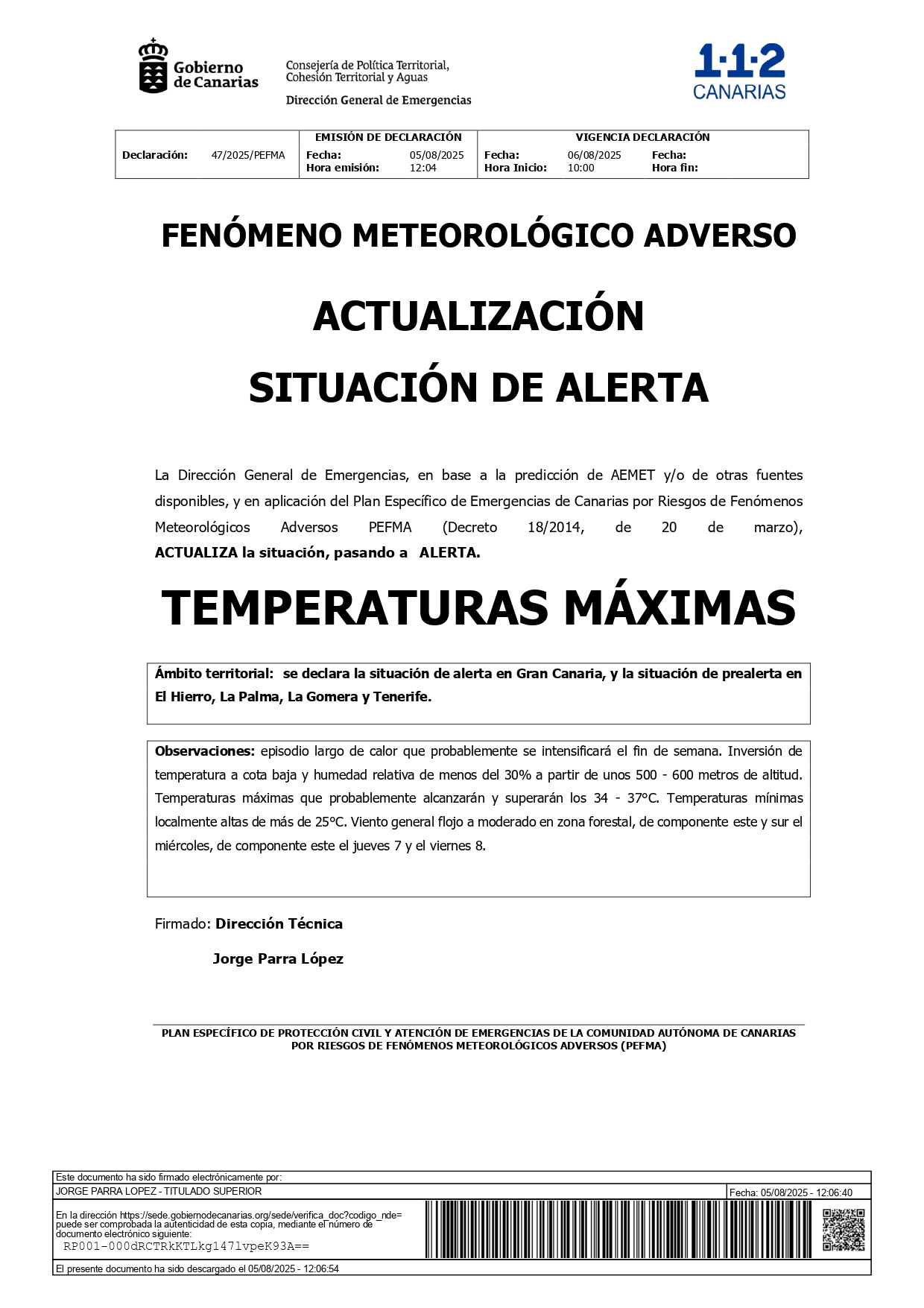 SITUACIÓN DE ALERTA EN CANARIAS