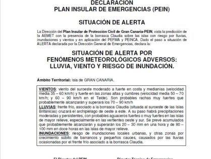 Declaración Plan Insular de Emergencias (PEIN)