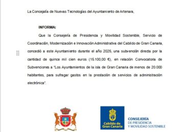 El Cabildo de Gran Canaria concede una subvención al Ayuntamiento de Artenara para la concejalía de nuevas tecnologías