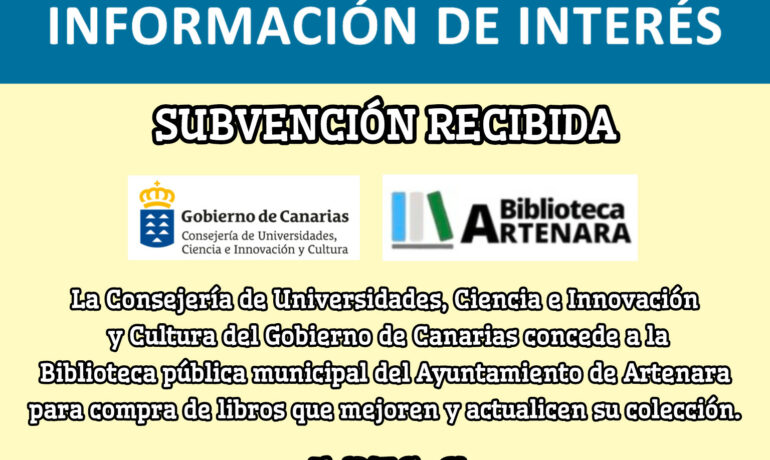 SUBVENCIÓN CONCEDIDA A LA BIBLIOTECA DEL AYUNTAMIENTO DE ARTENARA