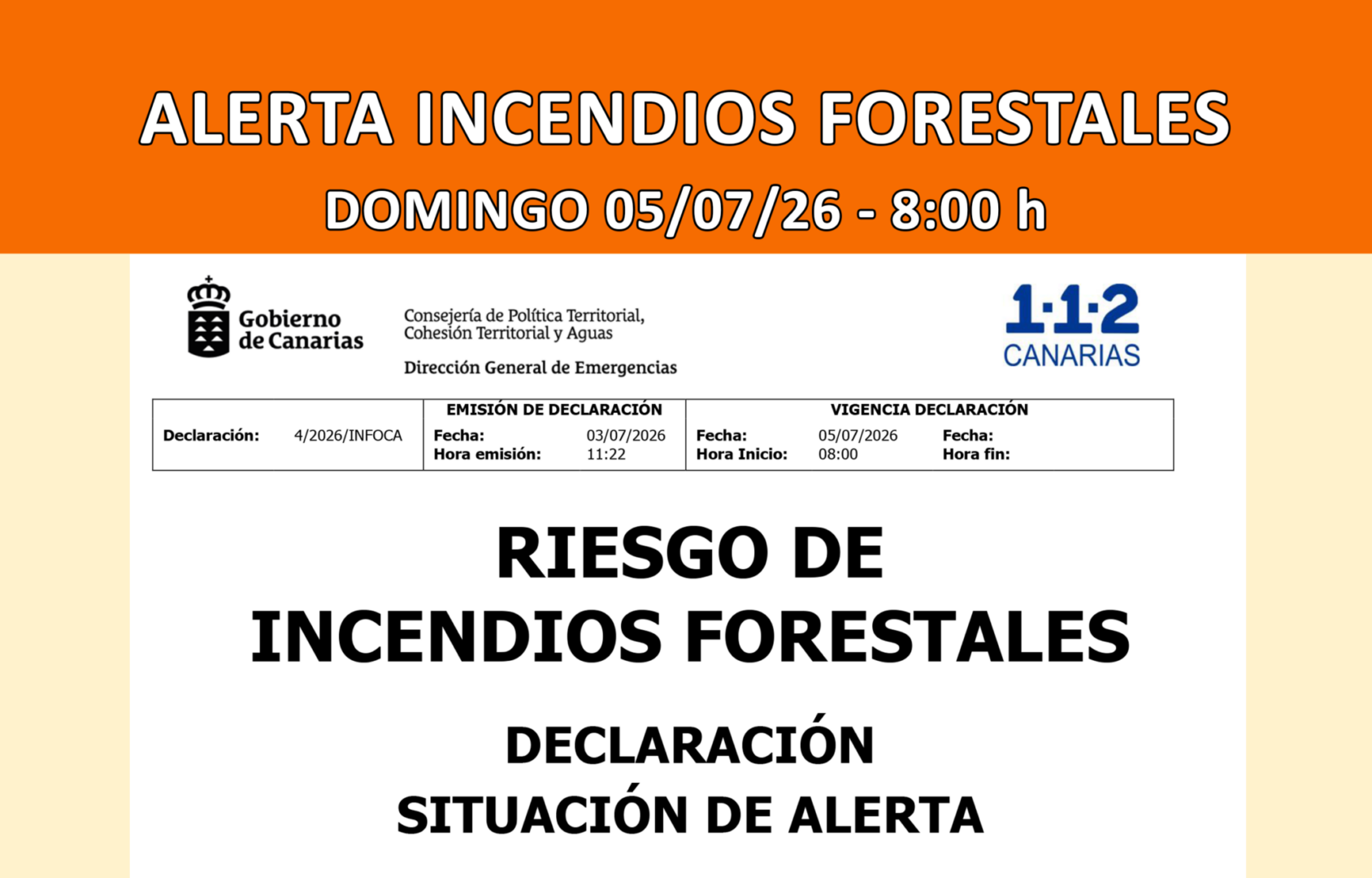 SITUACIÓN DE ALERTA POR RIESGO DE INCENDIOS FORESTALES EN GRAN CANARIA