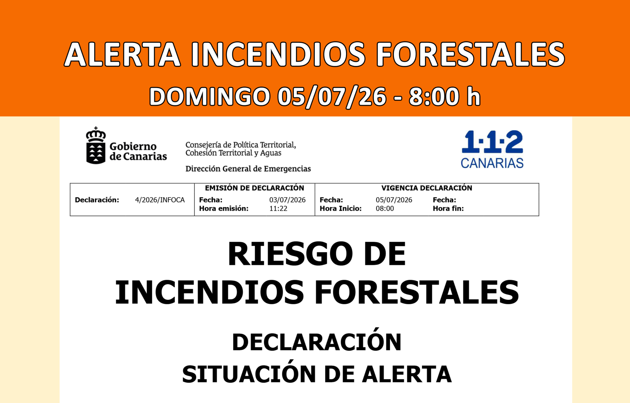 SITUACIÓN DE ALERTA POR RIESGO DE INCENDIOS FORESTALES EN GRAN CANARIA